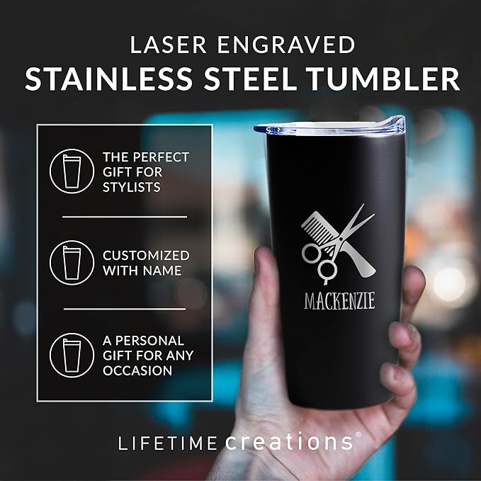 Lifetime Creations Engraved Personalized Hair Stylist Stainless Steel Tumbler 20 oz (Black) - Gift for Cosmetologist, Hair Dresser, Salon Coffee Travel Mug