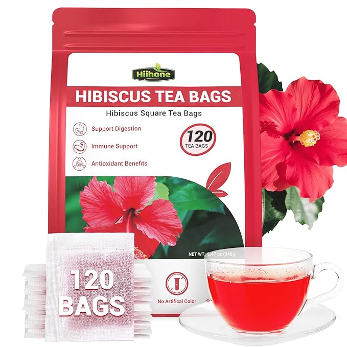 Hibiscus Tea Bags, Hibiscus Flower Herbal Tea - Caffeine & Sugar Free, 120 Teabags