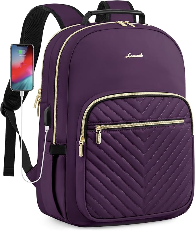 LOVEVOOK Laptop Backpack for Women, Travel Computer Work Bags with 17-inch Laptop Compartment, College School Student Bag Teen Backpacks For Girls, Outdoor Carry On Backpack Purse, Deep Plum