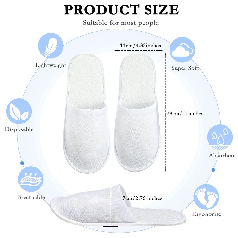 SATINIOR 30 Pairs Disposable Slippers, White, Medium, Unisex-Adults, Closed Toe, Non-Slip, Spa, Hotel, Travel, Home, Sanitary, Breathable, Fleece Cloth, EVA