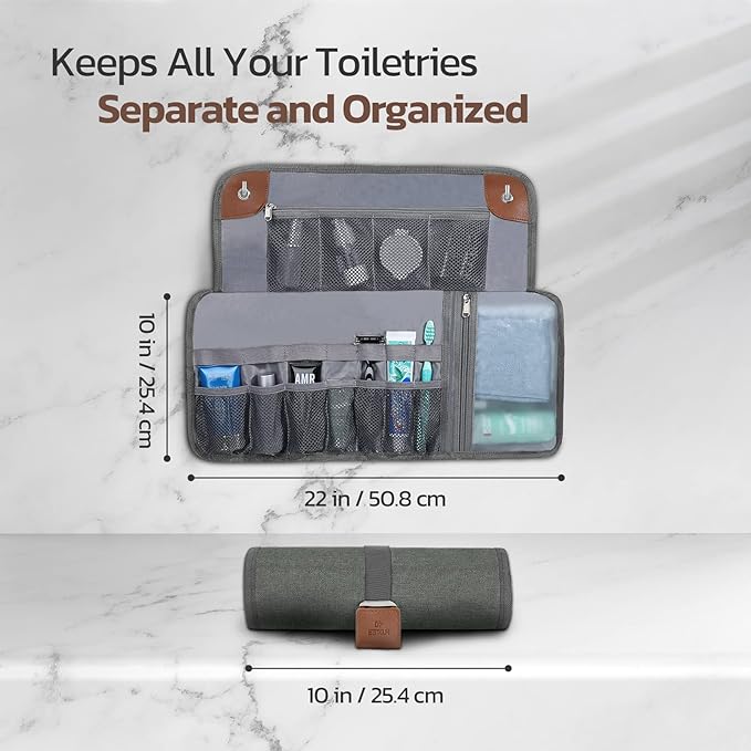 Toiletry Bag for Men, Travel Essentials Travel Toiletry Bag, Water-Resistant Compact Bathroom Roll Organizer for Hygiene, Shaving kit, Gifts for men (5.Mystery Gray(Polyster))