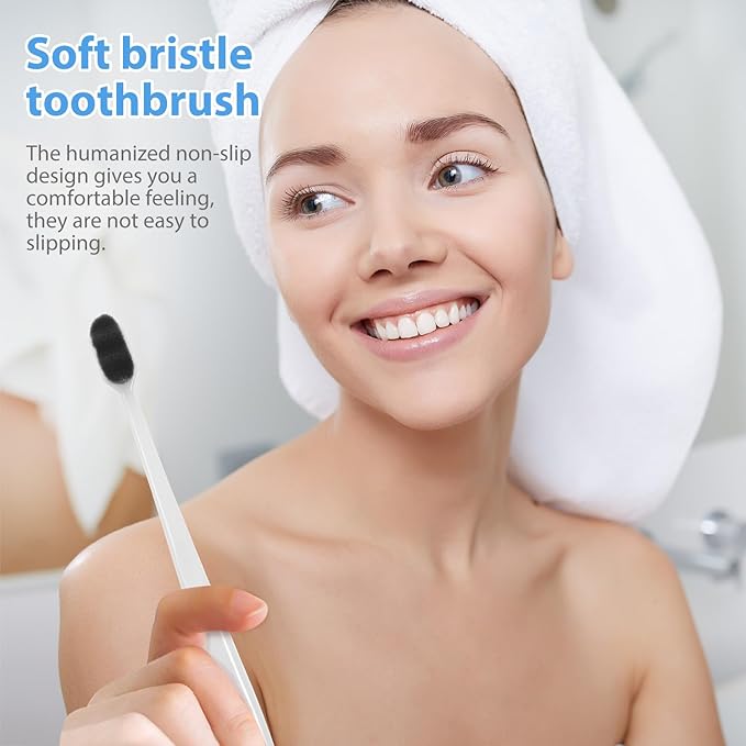 Soft Toothbrushes for Adults 4pcs, Extra Soft Bristles with Black Curved Design, Lightweight Manual Toothbrushes for Travel and Daily Oral Care