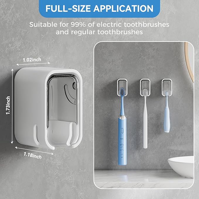 Toothbrush Holders for Bathroom【Innovation Single Slot Design】 2PCS Toothbrush Holder Wall Mounted with Cover for Shower, Single Toothbrush Dispenser Storage Organizer for Family & Travel