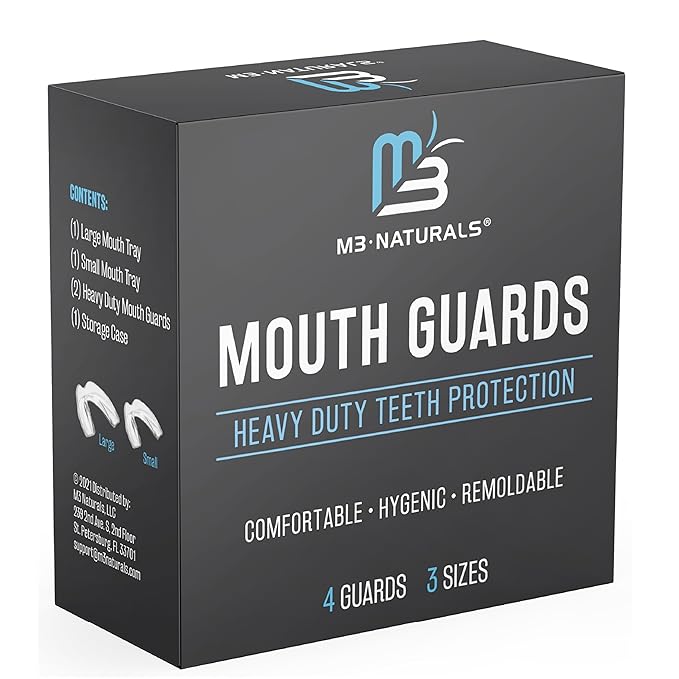 Mouth Guard for Grinding & Clenching Teeth BPA Free 4 Guards for Adults & Kids Dental Guards Bite Guards Night Guards for Teeth Grinding Teeth Grinding Mouth Guard for Sleep by M3 Naturals