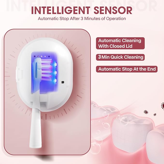Toothbrush Sterilizer, Travel Toothbrush Covers Case With Holder, Portable USB Charging Toothbrush Cleaner Case With Blue Light (White)