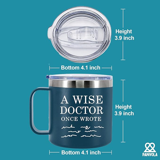 A Wise Doctor Once Wrote Insulated Coffee Cup 14oz With Handle And Lid Doctor Gifts Physician Medical Student MD Dr Husband Wife Dad Mom Stainless Steel Vacuum Insulated Camping Travel Mug (Blue)