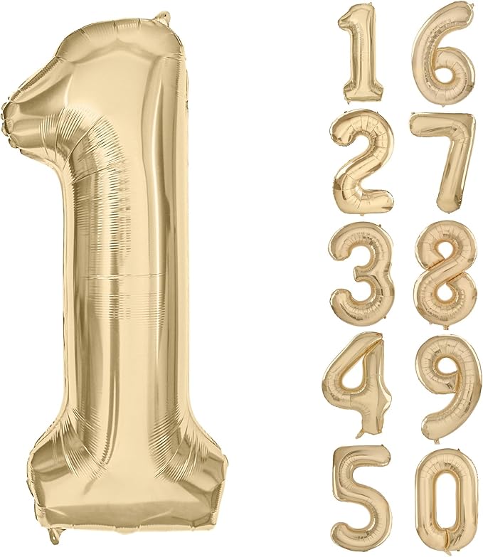 40 inch White Gold Number Balloon Giant Foil Helium Balloons Champagne Gold Number 1 Balloon for 1st Birthday Party Decorations