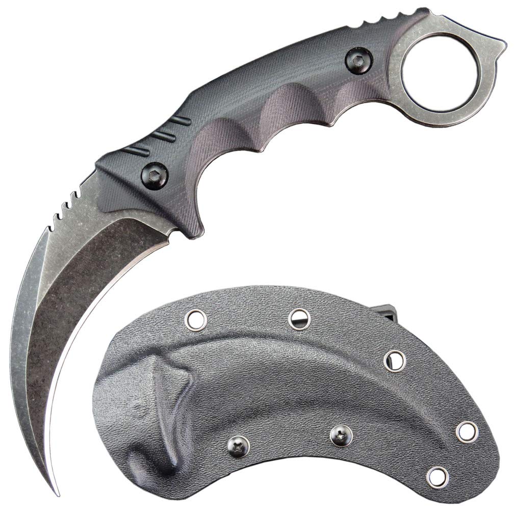 Ccanku C1111 Fixed Blade Knife D2 Steel Blade G10 Handle Claw for Outdoor EDC Survival Knife with Kydex Sheath (Black)