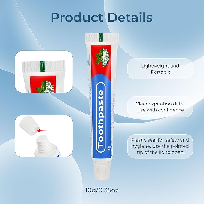 Travel Toothpaste Bulk, 10g/0.35oz Red & Blue Disposable Toothpaste Suitable for Hotels, Camping, Guests, Homeless Individuals, Charities (100-PACK)
