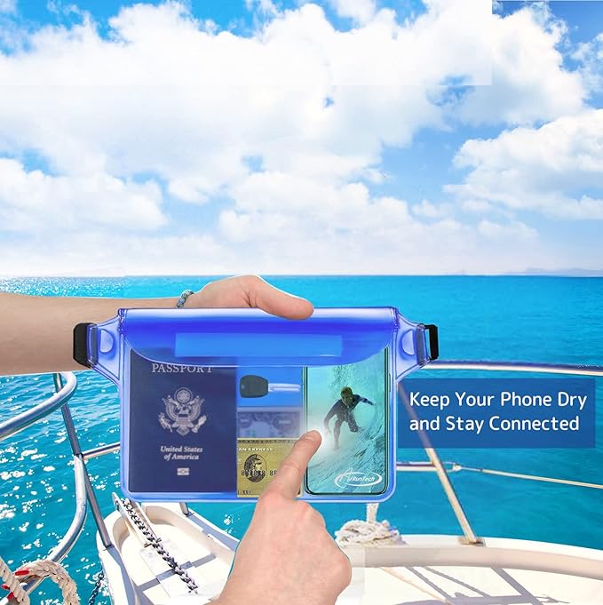 AiRunTech Waterproof Pouch with Waist Strap (2 Pack) | Beach Accessories Best Way to Keep Your Phone and Valuables Safe and Dry | Perfect for Boating Swimming Snorkeling Kayaking Beach Pool Water Park