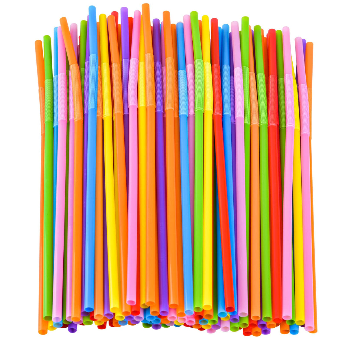 200PCS Flexible Plastic Straws, Colorful Disposable Bendy Party Fancy Straws12.8inch Extra Long Straws Party Decorations