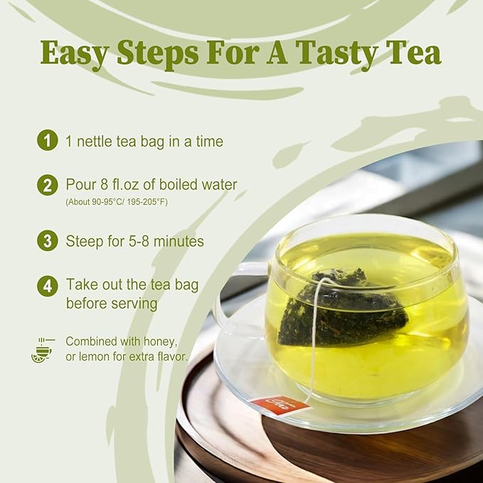 FullChea - Nettle Leaf Tea Bags, 25 Teabags, 1.5g/bag - Naturally Stinging Nettle Tea - Support Eye Health & Strengthen Bones