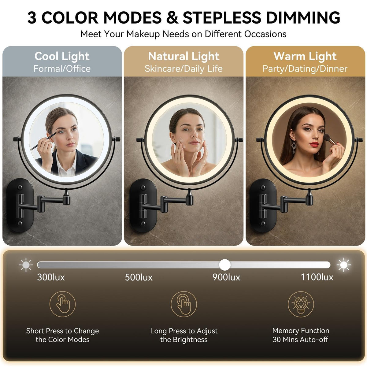 Auxmir 8'' Wall Mounted Makeup Mirror，1X/20X Rechargeable Magnifying Mirror
