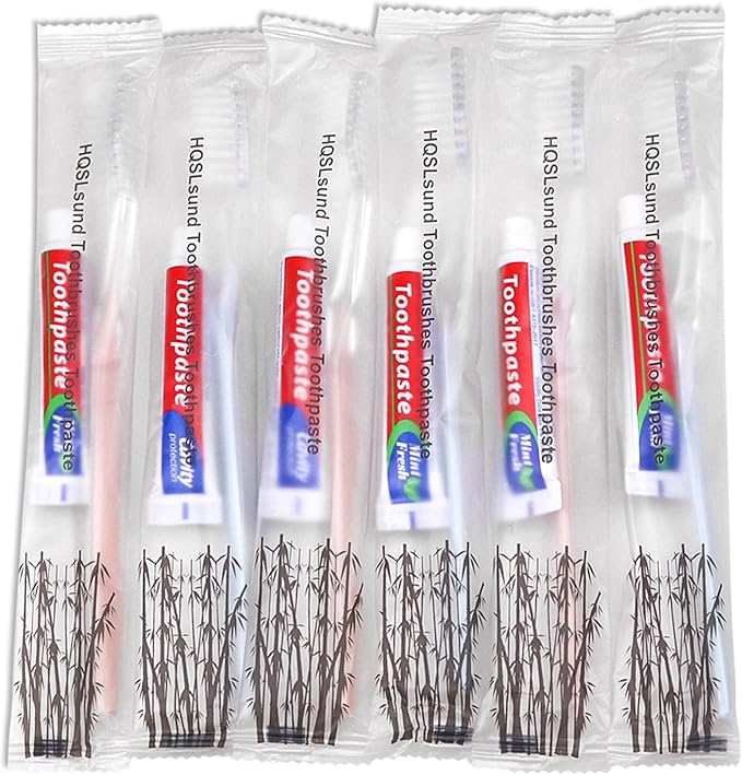 50 pcs Disposable Toothbrushes, 2 Color Toothbrushes and Toothpaste 10g, Bulk for Homeless, Airbnb, Hotel
