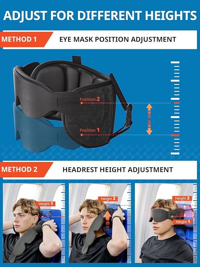 SARISUN Travel Pillows for Airplanes, Airplane Pillow for Long Flight, Airplane Head Strap with Eye Mask for Sleep, Travel Neck Pillow for Car Road Trip, 360° Support Headrest, Stop Bobblehead, Pink