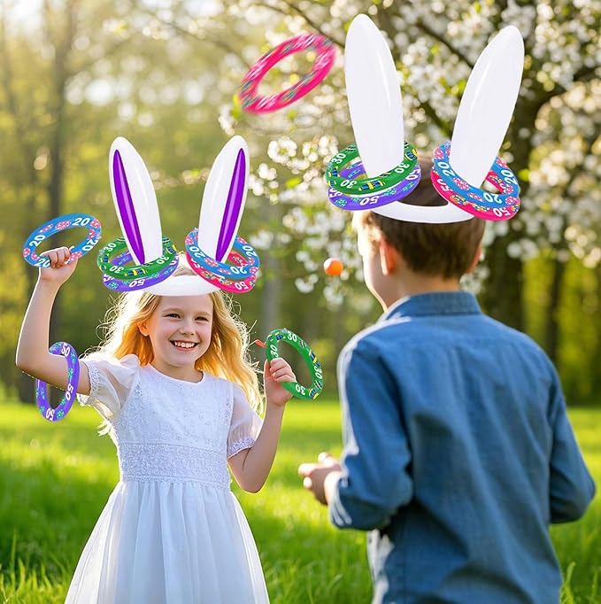 Easter Bunny Ear Ring Toss Game 2Pack, Easter Egg Fillers & Basket Stuffer Essentials for Teens Kids, Easter Gifts for Kids, Indoor Outdoor Games for Adults Family, Party Favors Supplies