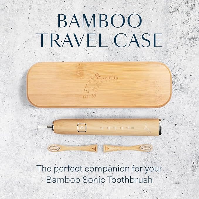 Better & Better Travel Case Designed for The Bamboo Sonic Toothbrush | Fits 2 Replacement Brush Heads & 1 Electric Brush Handle | Natural Bamboo with Dual Magnetic Closure