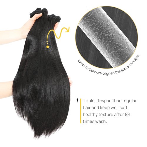 Urbeauty Raw Bundles Human Hair, No Tangle Shedding, Keep Texture Silky Soft after 89 Times Washes, 16A Raw Indian Hair Bundles Triple Lifespan Chemical Free Unprocessed Natural Raw Hair