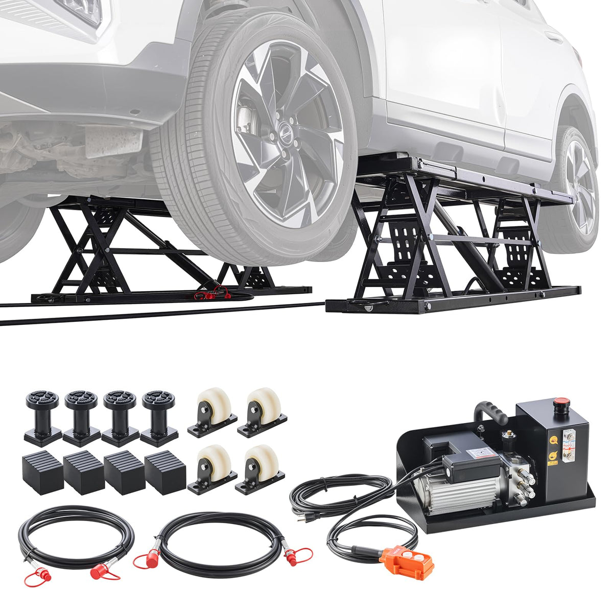 VEVOR Portable Car Lift, 9000 lbs Capacity, Heavy Duty Steel Truck Lift with 28 Max Height, 120V Power Unit, Wheels, 4 Rubber Pa