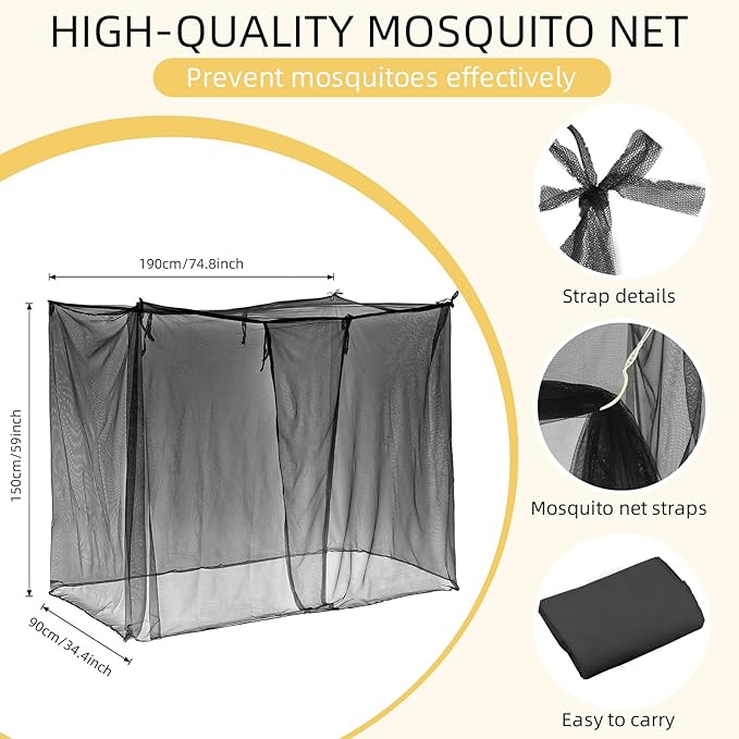 4 Corners Mosquito Net for Mosquiteros para Camas Bed Canopies Netting Bed Drapes Rectangular Mosquito Mesh for Camping Home Outdoor Travel(Black,L75 X W35.5 X H59 Inch,Opening)