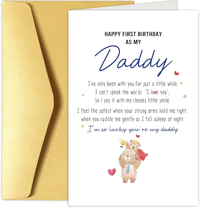 Chenive Happy First Birthday As My Daddy Card, Sentimental New Dad Birthday Card, Bear Themed 1st Daddy Birthday Card from Baby