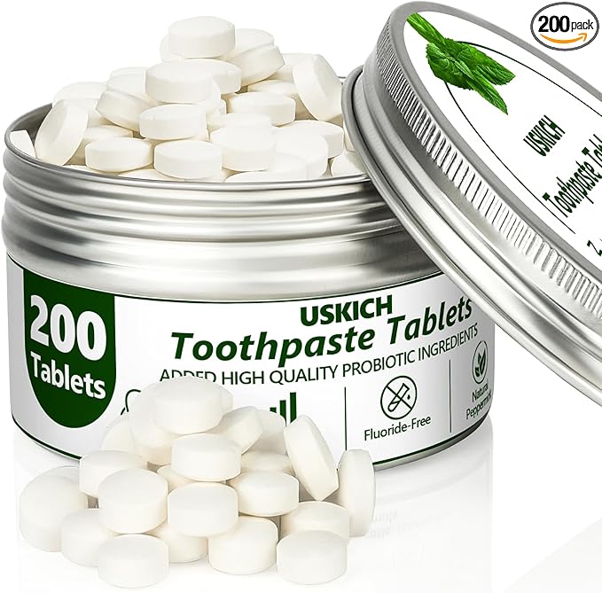 200 Pcs Toothpaste Tablets,Nano Hydroxyapatite with Probiotics, Reduce Sensitivity,Fluoride & Plastic Free, Eco Friendly & Travel Mouthwash Tablets
