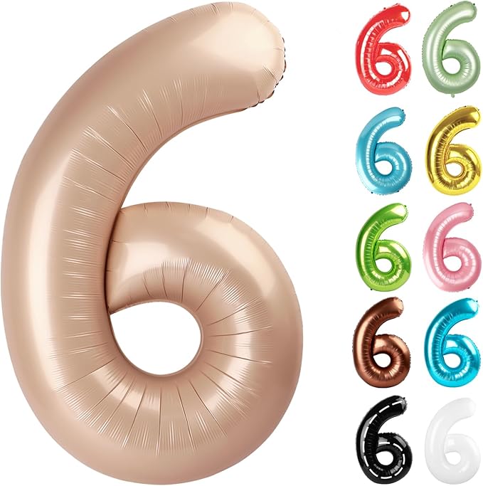 Light Brown Number 6 Balloon 40 Inch, 6 Balloon Number, 6th Birthday Decorations, Light Brown Party Supplies for Boys Girls