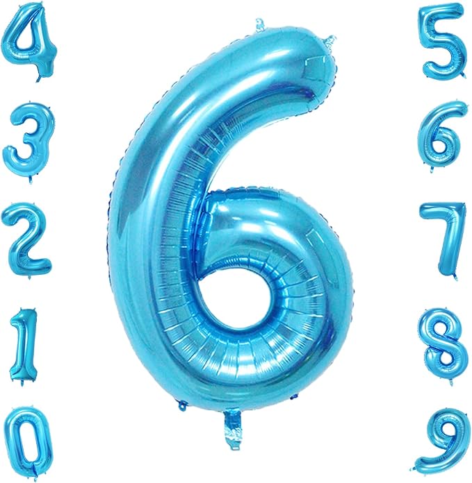 40 Inch Blue Number Balloons, Helium Mylar Foil Number Balloons for Birthdays, Number 6 Balloon for Party Wedding Bachelorette Birthday Bridal Shower Graduation Anniversary Celebration Party