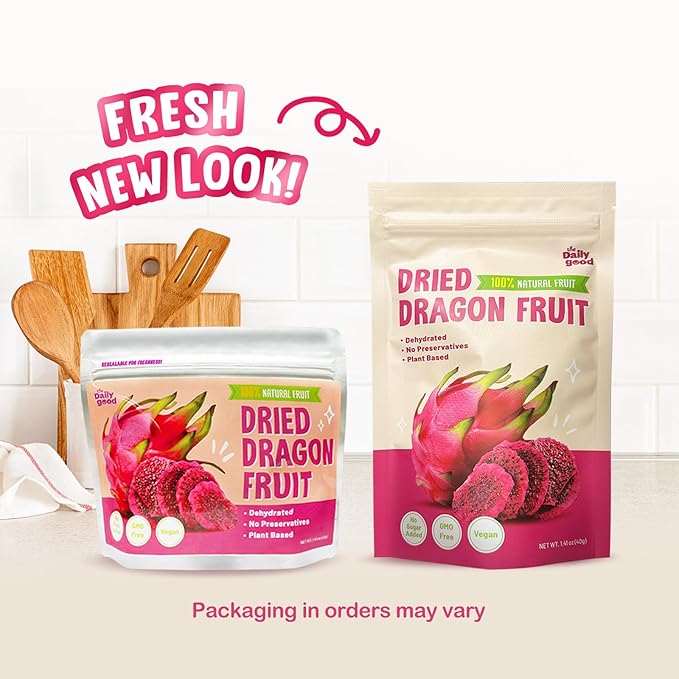 The Daily Good Soft-Dried Dragon Fruit Slices | All Natural Superfood Snacks for Adults & Kids | Healthy, Soft and Chewy | No Sugar Added or Preservatives, Gluten Free, Vegan (1.41 oz, Pack of 3)
