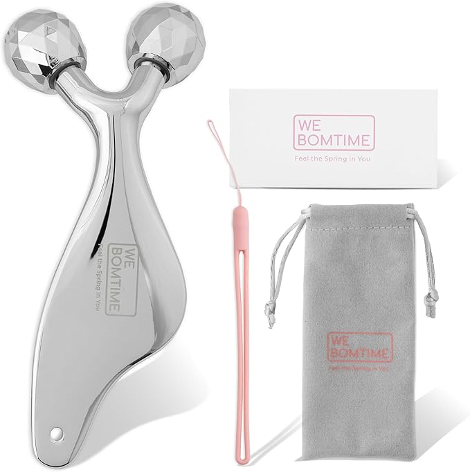 2-in-1 Face Roller and Gua Sha Tool with Strap and Gift Pouch for Face Neck and Eye for Puffy Eyes – Cooling Facial Massager for Jawline Sculpting and Self Care