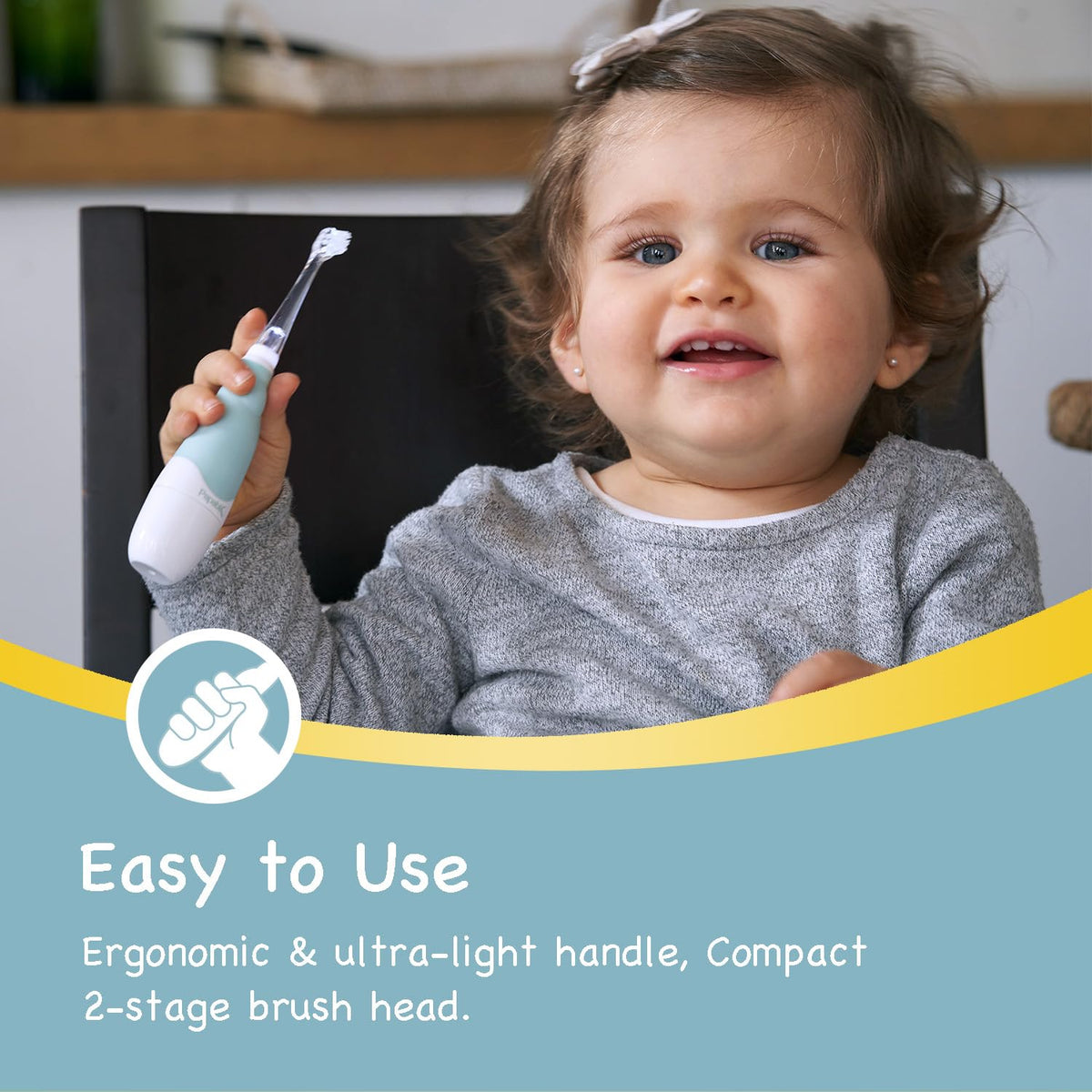 Papablic BabyHandy 2-Stage Baby Sonic Electric Toothbrush for Babies and Toddlers Ages 0-3 Years