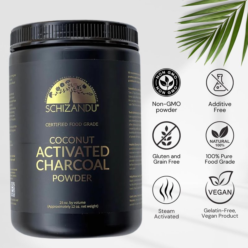 Organic Charcoal Powder by Schizandu - Activated Charcoal Natural, Vegan, Organic, GMO Free - Large Bottle 25 oz Powder
