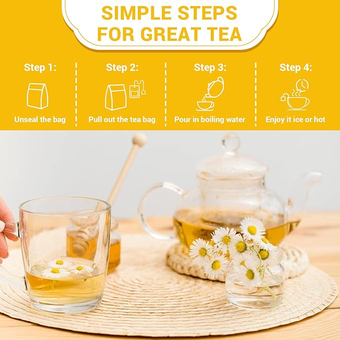 Chamomile Tea Bags 100 Count, Chamomile Flower Herbal Tea with Sugar-Free, Caffeine-Free