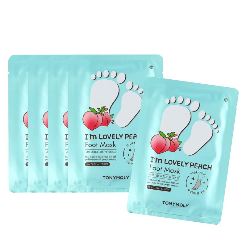 TONYMOLY I’m Lovely Peach Foot Mask – 5-Count Hydrating & Soothing Korean Foot Mask with Peach & Honeysuckle Extracts for Soft, Rejuvenated Feet