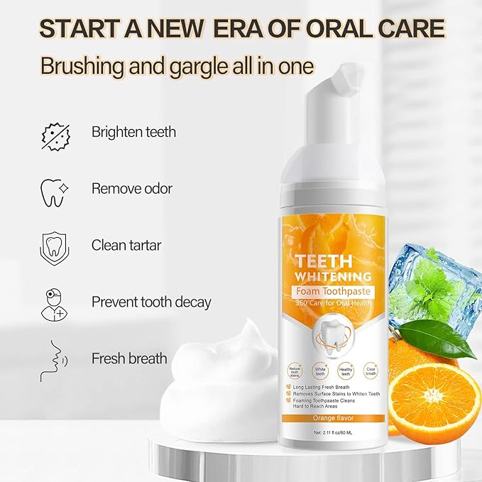 Teeth Whitening Toothpaste with Fluoride, Mousse Foam Toothpaste, 2 Pack Foam Toothpaste for U-Shape Electric Toothbrush, Oral Care-Toothpaste Replacement Natural Mouth Wash Water