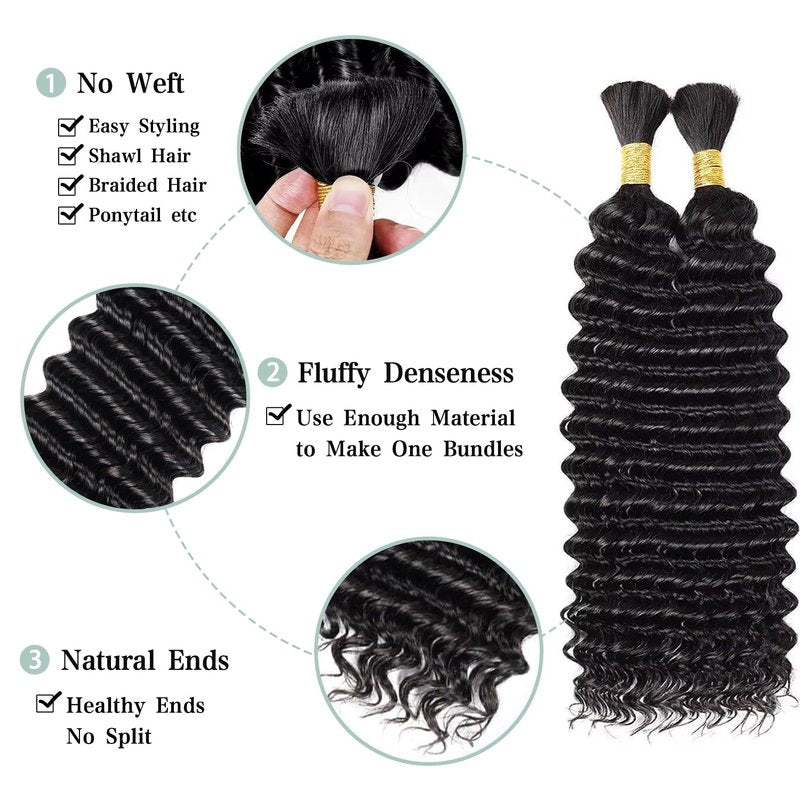 16 Inch Human Braiding Hair 100g Deep Wave Bulk Human Hair for Braiding Brazilian Virgin Human Hair Bundles Wet and Wavy Bundles No Weft Curly Human Hair Extensions for Boho Braids P4/27