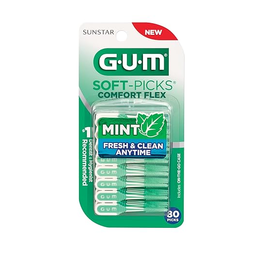 GUM Soft-Picks Comfort Flex, Mint, Easy to Use Dental Picks for Teeth Cleaning Health, Disposable Interdental Brushes with Convenient Carry Case, Dentist Recommended, 80 Count (Pack of 4)
