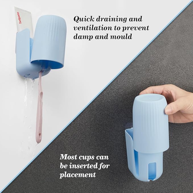 Toothbrush Holders for Bathrooms Toothbrush Holders Wall Mounted BPA-Free Tooth Brush Holder with Toothbrush Cup Drilling-Free (Blue)