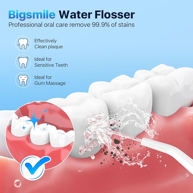 Water Dental Flosser Teeth Pick Portable Cordless Oral Irrigator Rechargeable Travel IPX7 Electric Flossing Machine Must Have for Braces Bridges（White）