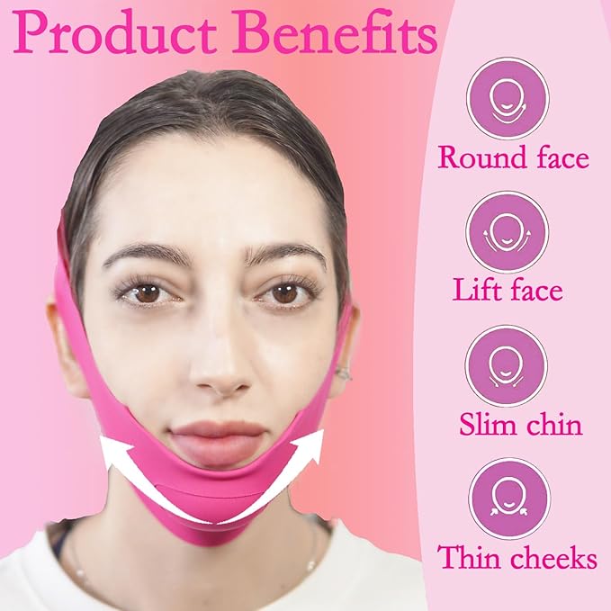 V Line Lifting Mask Chin Strap for Sleeping, Chin Strap, V Line Mask, Face Lifting Strap, Jawline Shaper, Jaw Strap, Double Chin Reducer,Face Lift Tape & Snoring Solution (Rose)