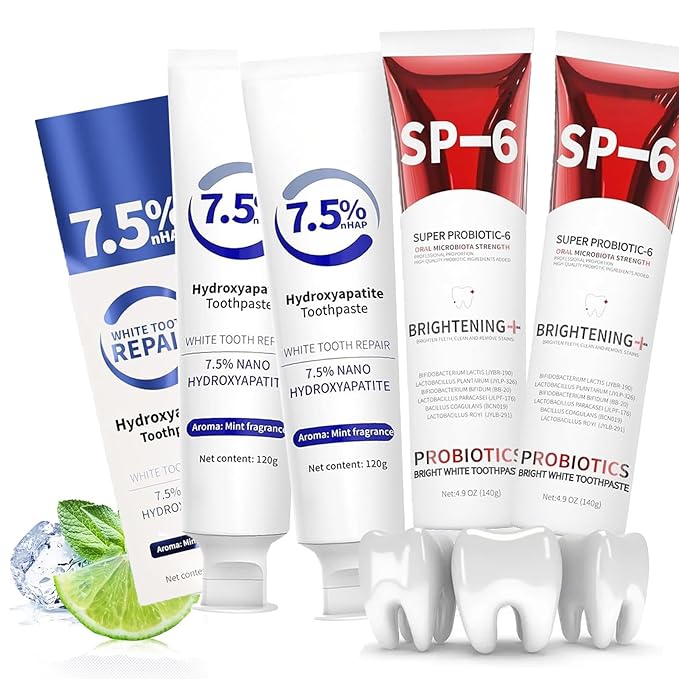 7.5% Hydroxyapatite Toothpaste， Hydroxyapatite Toothpastes for Enamel Protection and Tooth Strengthening, Repair and Protect Toothpaste 4.23oz (White*2PCS+Red*2PCS)