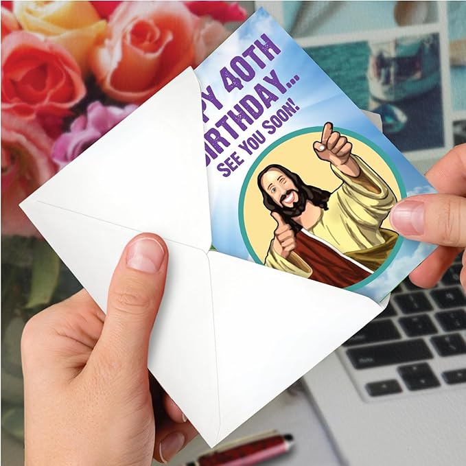 NobleWorks - Funny 40th Birthday Greeting Card - Joking God Humor Milestone, 40 Years Happy Bday Notecard with Envelope (1 Card) - See You Soon 40 C9064MBG