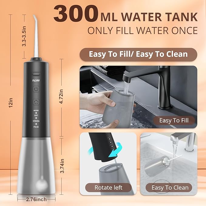 2 Pack Water Flosser for Teeth, Portable Cordless Water Dental for Couples, Travel Water Flossers with 3 Modes and 12 Tips, Rechargeable & IPX7 Waterproof, Travel Portable Dental Cleaner (Black&Pink)