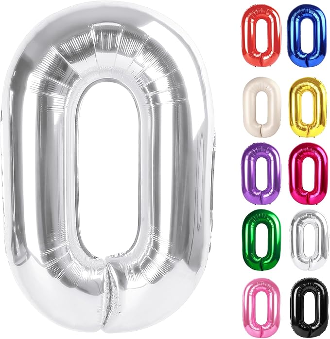 Silver Number 0 Balloon 40 Inch, 0 Balloon Numberfor 10th 20th 30th 40th 50th 60th Birthday Decorations, Silver Party Supplies for Men Women