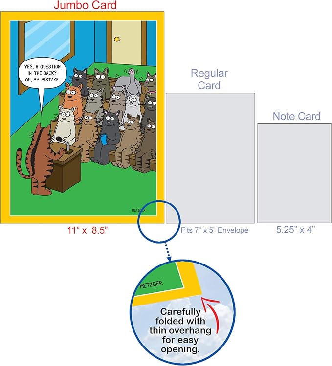 NobleWorks - Jumbo Birthday Greeting Card (8.5 x 11 Inch) - Cartoon Humor, Notecard with Envelope - Cat Question J3674BDG-US
