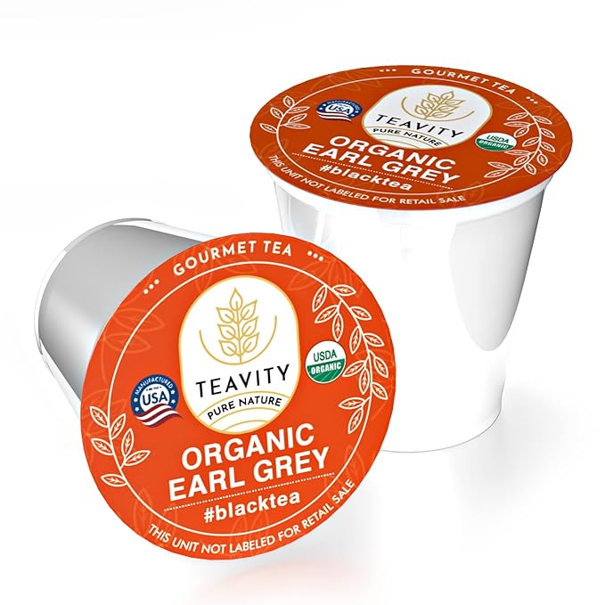 Organic Earl Grey Tea Pods for Keurig - Caffeinated Unsweet Black Tea for K Cup Brewing by Teavity (24 Tea Pods)