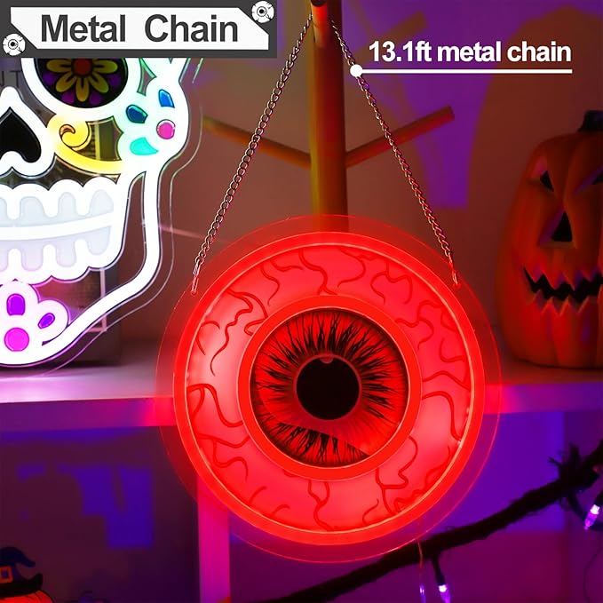 Halloween Window Decorations Indoor Lights, Eyeball Shaped Neon Signs, Red Led Lights Battery Operated Or USB Powered,Cute Gothic Decor for Home, Room, Wall, Office, Mental(1Pack)