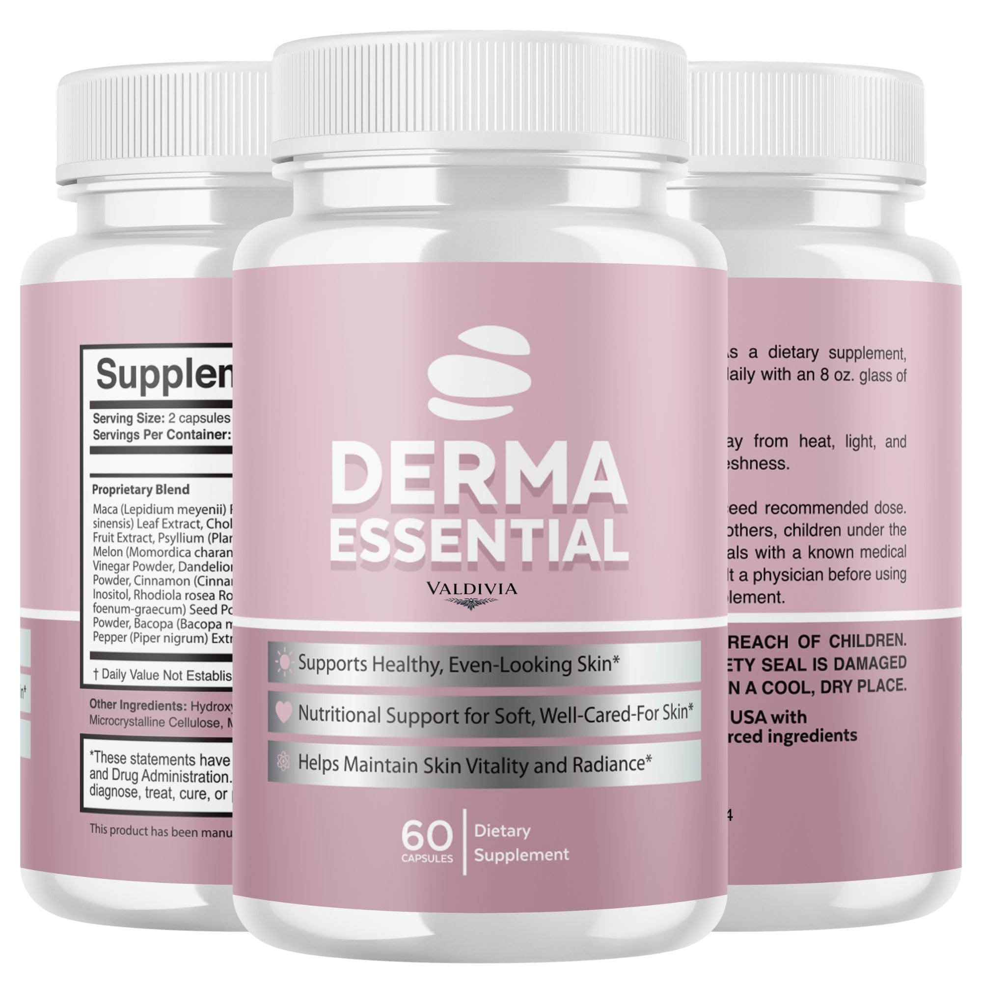 (3 Pack) DermaEssentials Capsules - Official Derma Essentials Supplement, Premium Formula, Natural Vitamins for Health & Wellness - 180 Capsules for 3 Months