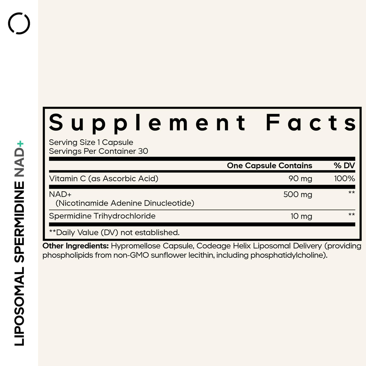 Codeage Liposomal Spermidine NAD+ Spermidine Supplement - 500 Mg NAD+ Vitamin C - Liposomal Delivery - Nicotinamide Adenine Dinucleotide Pills - 1 Capsule Per Serving - Vegan, Non-GMO - 30 Capsules