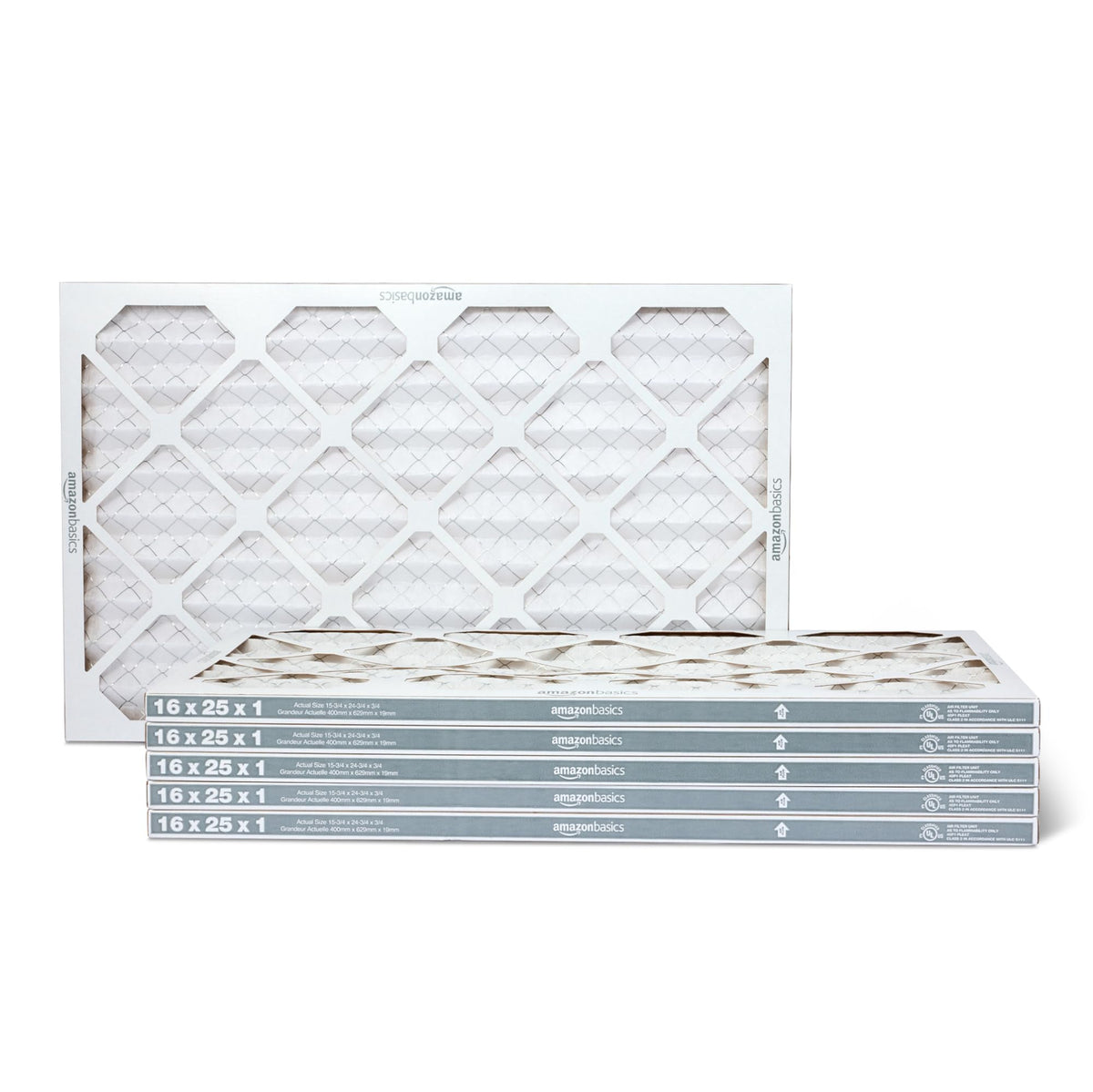 Amazon Basics MERV 5 AC Furnace Air Filter, 16x25x1 inches, 6-Pack (Actual size: 15.75" x 24.75" x 0.75")